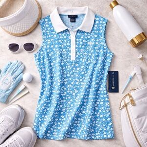 NWTU.S. Polo Assn Athletic Top Small | Blue Floral Sleeveless Golf Tennis Preppy